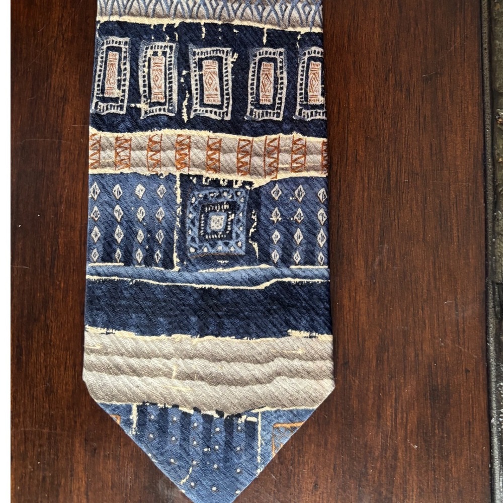 DANI Moda Maschile Necktie 100% Silk Blue Geometric Abstract Vintage Mens Tie